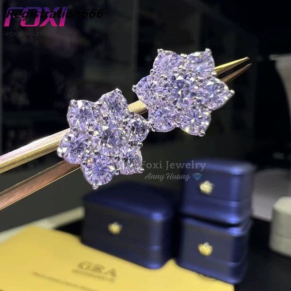 Best Selling Screw Back Flower Moissanite Stud Earrings Solid 925 Silver D Color Cluster VVS Moissanite Diamond Earrings Men GRA