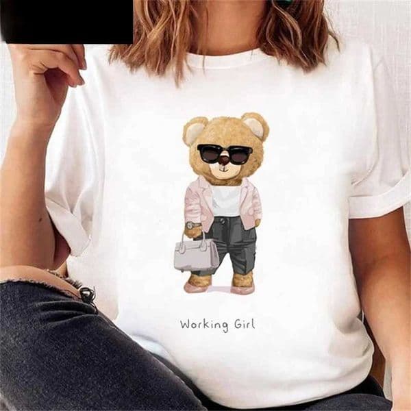 Womens Casual Bear Print Short Slve T-shirts Casual Bear Print T-shirts Summer and Spring Fashion Tops Print Clothing Y2K Top Z260515