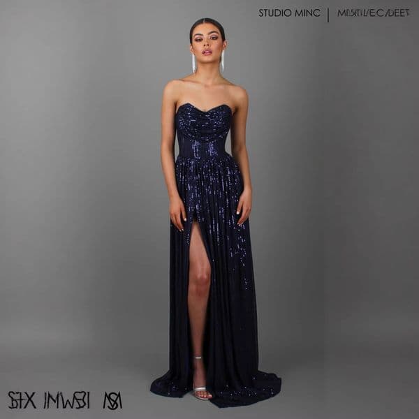 Banquet dress, Instagram-worthy sequined maxi skirt, strapless, sexy and stylish slit dress