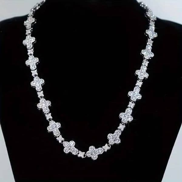 USA Trendy 10mm Iced Moissanite Flower Tennis Chain Necklace Cross Star Diamond Cuban Link for Men Women Hip Hop Jewelry for