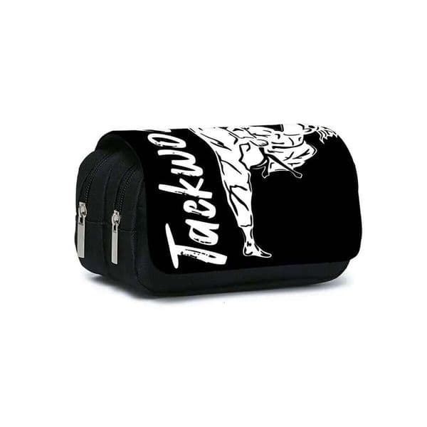 Taekwondo Pattern Double Flip Fabric Pen Case Boy/Girls Best Gift 2D Flat Pencil Pouch School Office Use Children