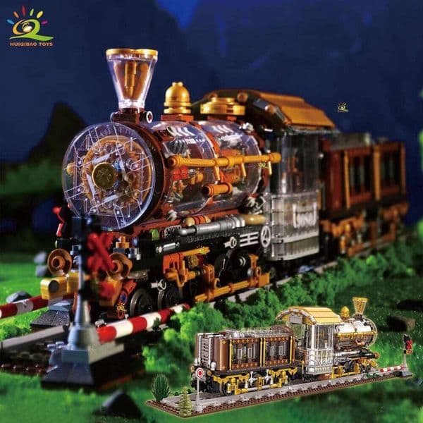 HUIQIBAO 1958PCS MOC Punk Mechanical Train Model Building Block Brick Construction Toy For Children Desk Home Decoration