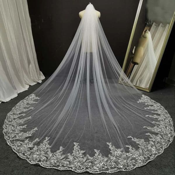 Customized Glitter Sequins Lace Long Wedding Veil 3m/35m/4m White/Ivory Bridal Veil Wedding Headpieces Bride Veil 260513