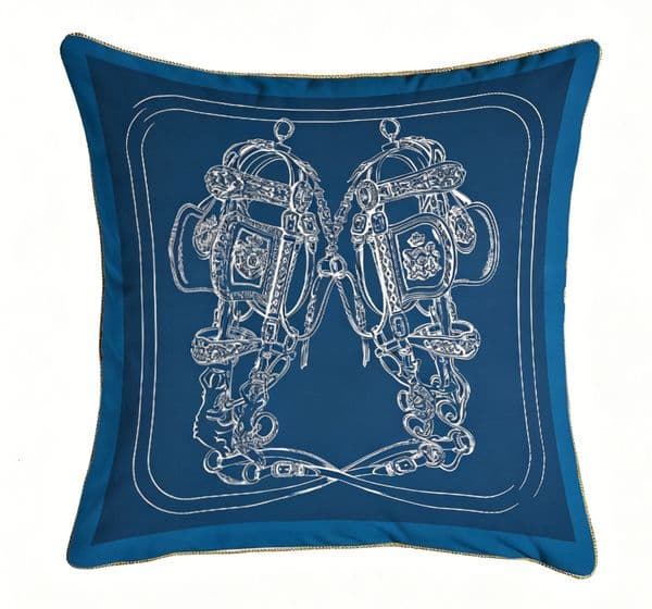 High Grade 4545cm Designer Pillow Cover Embroidery Blue Horse Pattern Luxury Sofa Cushion Case Stylish Household Living Room Bedroom Decoration Bedding