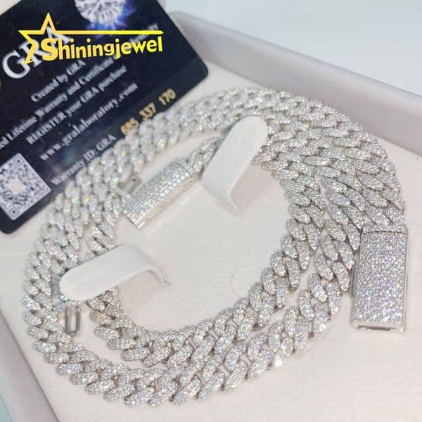 Small Sodier Chain 2 Row Cuban Link Chain 8mm New Moon Shape Moissanite Cuban Bracelet Necklace Hip Hop Diamond Cuban Links