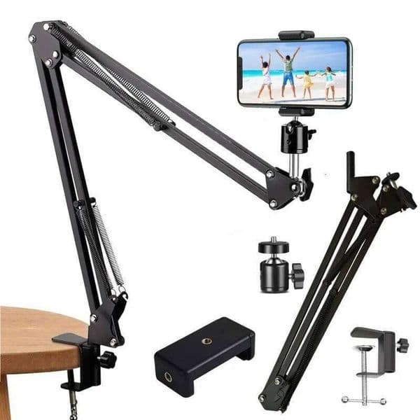 Flexible Arm Overhead Tripod Phone Desktop Cellphone Bracket Video Shooting Table Mobile Mount for Filming Recording