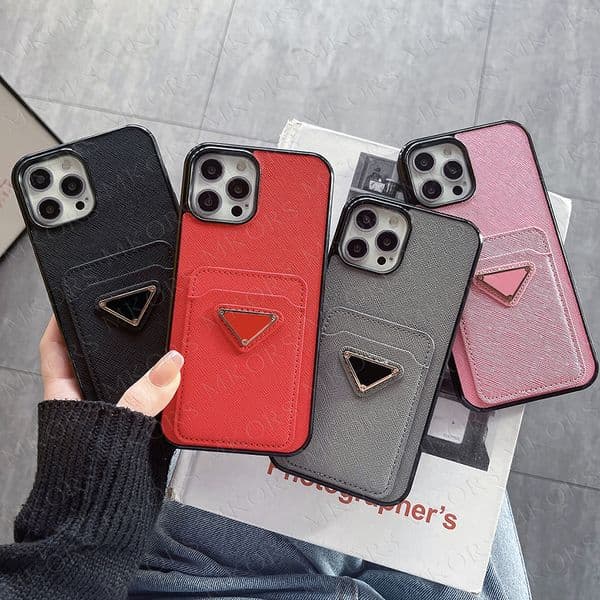 Luxury Ultra Thin Card Pocket Phone Case for iPhone 17 Pro Max Air 16 15 14 Plus 13 12 11 Classic Leather Protection Anti-scratch Designer Tri-angle Cover iPhone17 16pro