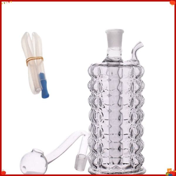 Travel Thick heady Glass Oil Burner Bubbler Pipe Mini Percolator Water Bong Hookah Recycle Portable Hand Smoking With banger oil Bowl Slide and Soft Silicone hose