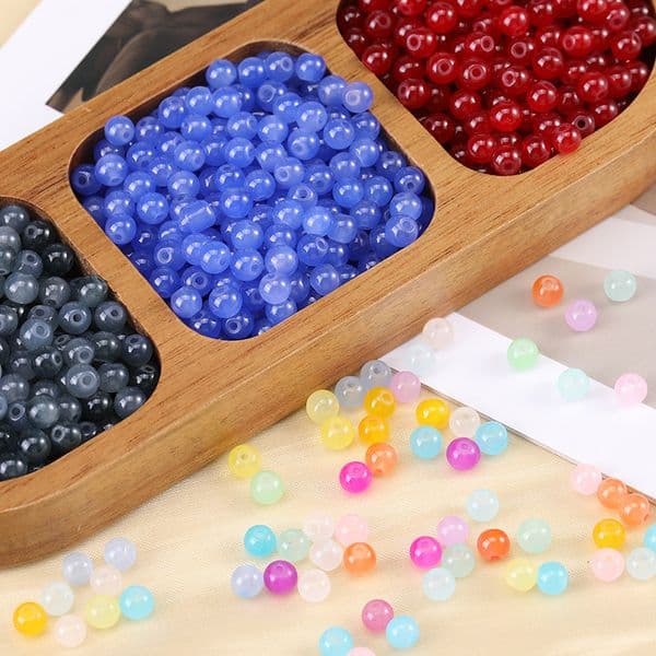 50pcs 6-10Mm Candy-Colored Imitation Jade Glass Loose Beads DIY Jewelry Accessories Bracelet Necklace Handmade Beading Materials