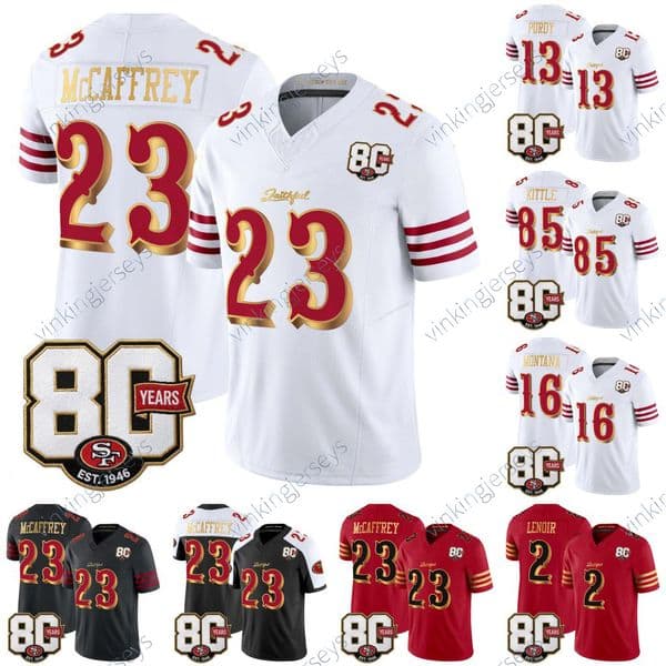 SanFrancisco49er 80th Anniversary Patch Jersey Christian Mccaffrey Mike Evans Brock Purdy Fred Warner George Kittle Joe Montana Jerry Rice Nick Bosa Ronnie Lott