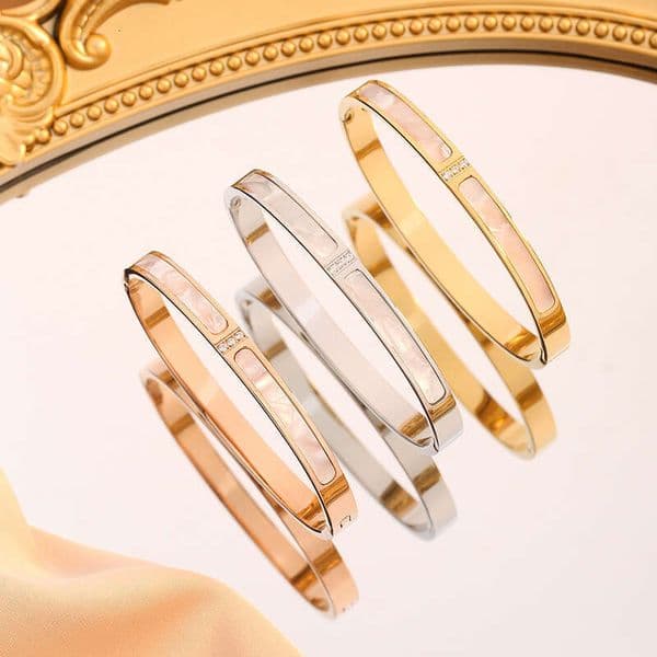 Luxury Brand Designer Jewelry Steel High-End White Shell Mother-Of-Pearl Bracelet For Women With Inlaid Diamonds, Simple Unique Ins-Style Design, Trendy And Non