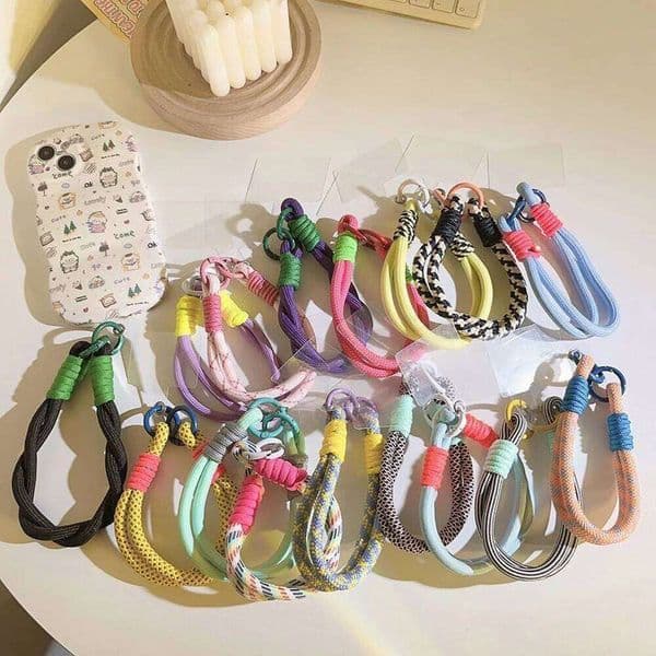 Korean Mobile Phone Cute Knot Portable Anti-loss Hand Bracelet For iPhone 15 14 13 Pro Max Samsung Flip Coloful Rope Chain