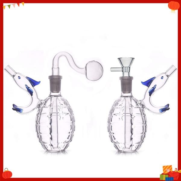 Creative Newest Dolphin Shape Glass oil burner bong pipe Thick heady Portable Colorful Water tobacco bongs pipes for smoking with smoking banger bowl IN STOCK