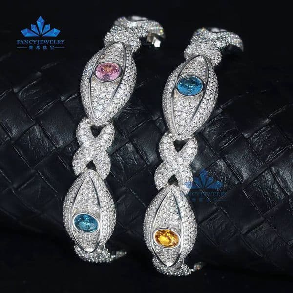 Pass Diamond Tester 925 Silver D VVS Iced Cut Marquise Eyes Moissanite Cuban Bracelet with GRA Certificate
