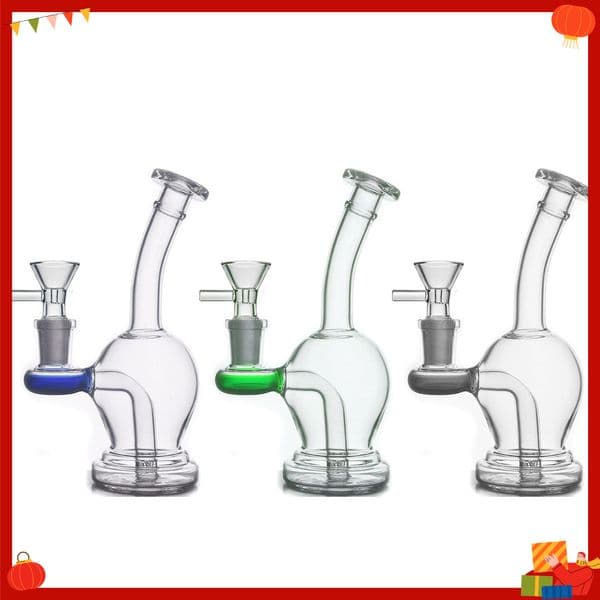 Popular Mini cheap 14mm Female Glass Beaker oil burner Bongs pipe Thick Heady Colorful Glass Water Tobacco Pipes with smoking banger bowl