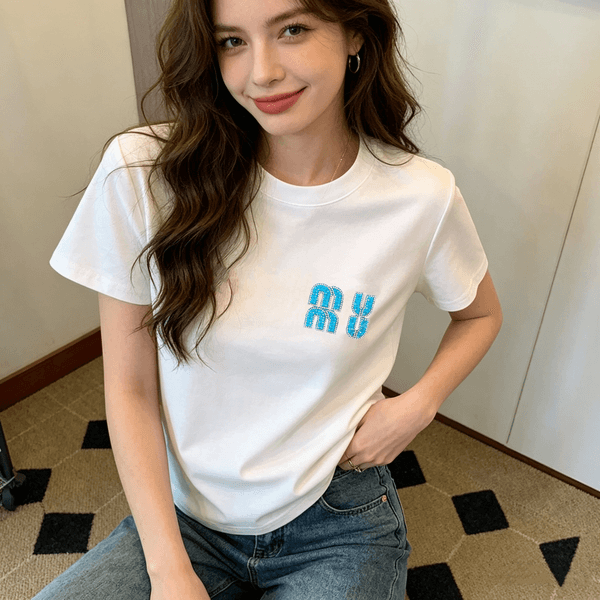 Summer New Women's Clothing 100% Pure Cotton Short Sleeved Ladies' T-Shirts with Round Necks Exuding a Classic American Style Chic Designer Short Sleeved Tops for Women