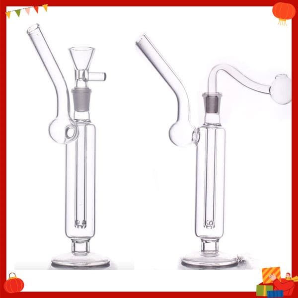 USA Tariff Free - Mini Glass Water Bong Portable Oil Burner Bubbler Hookah With 10mm male Curved Smoking oil banger Bowl Attachment with Stand Base