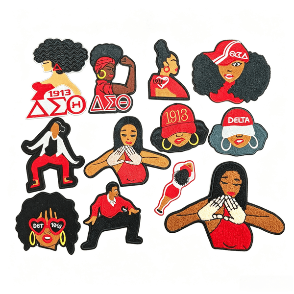Delta Sigma Theta 1913 Sorority Iron On Patches, Red Black Humanoid pattern Embroidered & Chenille Appliques for Jackets, Backpacks, Hats, DIY Clothing Decor