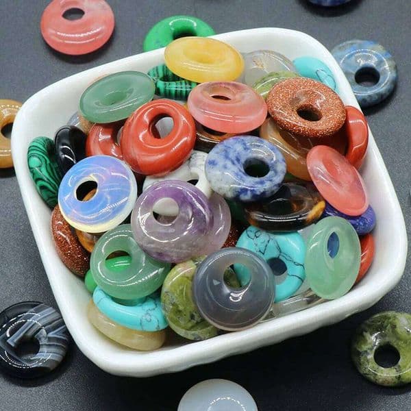 1pc 18mm Natural Stone Crystal Side Peace Pendant 6mm Large Hole Charms for Jewelry Making DIY Necklace Earrings Accessory