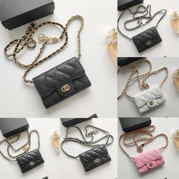Top caviar bag genuine leather WITH BOX designer wallet shoulder bag chain handbag wallets double letter solid buckle sheepskin caviar pattern women luxury bags