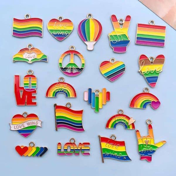 Mix 10/20pcs New Enamel Colorful Charms for Earring Bracelet Necklace LGBT Rainbow Heart Flag Jewelry Making Accessories