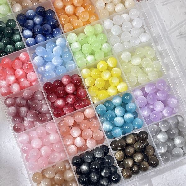 50 pieces 6-16Mm Imitation Cat-Eye Resin Straight-Hole Round Beads, Loose Beads For DIY Handmade Bracelets, Necklaces, Tassels, And Hairpin Materials