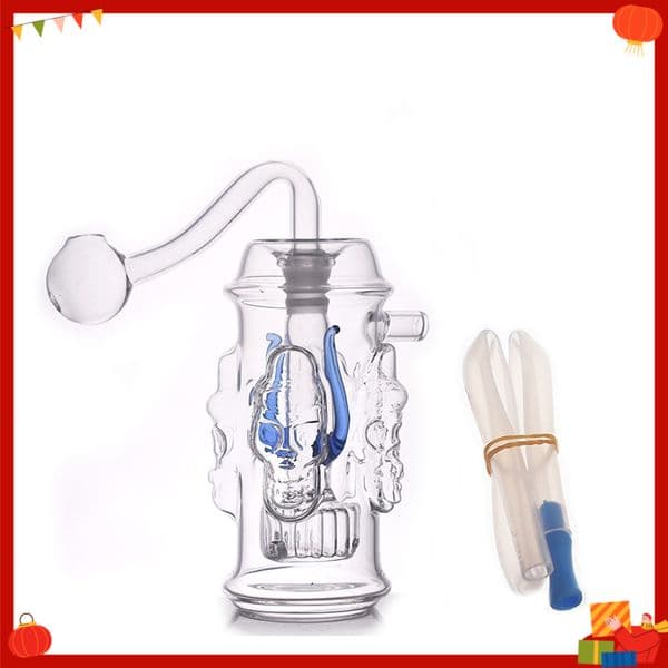10MM Female Classic Newest four sided skull glass cigarette bong pipe water Oil Burner bongs Water Pipes for smoking with banger bowl and silicone hose Set