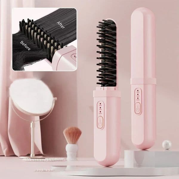 Hair Straightener Brush Cordless Ceramic Rechargeable Compact Cordless Heating Comb Portable Travel Heat Brush 3 Temperature 260518