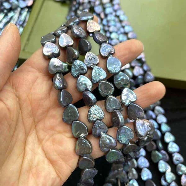 12mm Heart-Shaped Baroque Black Natural Freshwater Pearl Semi-Finished Beads for Jewelry Making DIY Necklace Bracelet Accessory
