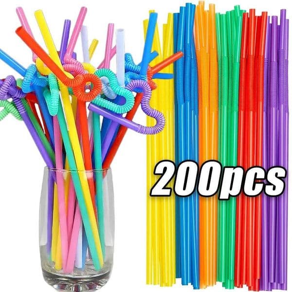 Disposable Straws Plastic Colorful Flexible Bottle Drinking Long Straw for Wedding Party Kitchen Bar Drinks Accessories ddmynov