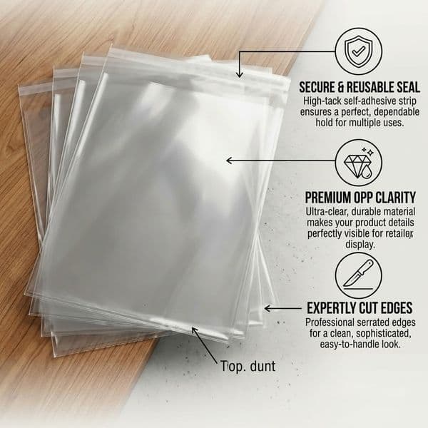 Gift Packaging OPP Clear Bags, Self-Adhesive Seal, Tear-Proof, Serrated Multi-Sizes wholesale