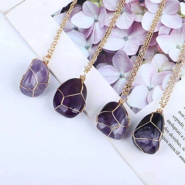 Natural Raw Stone Quartz Pendant Necklace for Women Irregular Crystal Wrapped Gold Wire Chakra Gemstone Wrap Jewelry 1pc
