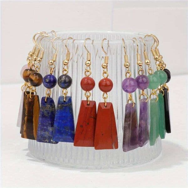 Natural Stone Pendent Drop Trapezoid Shape Long Dangle Earring LapisLazuli AmethystStone Bead Eardrop JewelryGift 1 pair