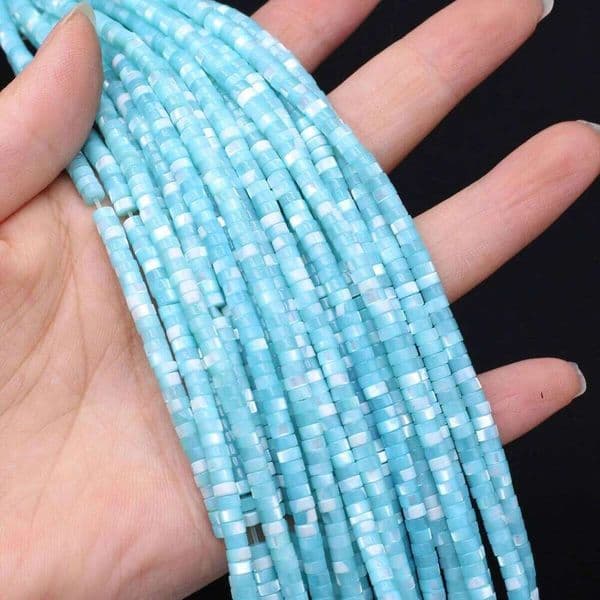 18cm 2x4mm Blue-dyed Natural Shell Semi-finished Spacer Beads for Jewelry Making DIY Necklace Bracelet Accessories Wholesale