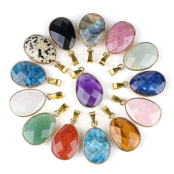 2pcs 17x23mm Random Color Crystal Faceted Pendant Oval Natural Stone Charm for Jewelry Making DIY Necklace Earring Accessories
