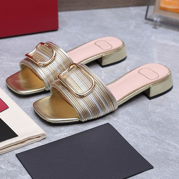 Ladies Casual Metallic Leather Slide Sandals Outdoor Recreation Beach laminated nappa leather mules womens summer ight gold finish Sandals slippers Made in Italy