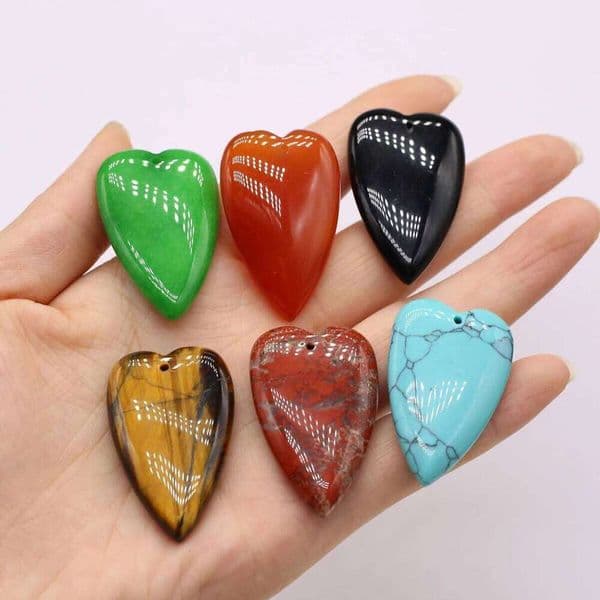 1pc 25x40mm Heart Crystal Pendant Natural Stone Rose Quartz Charms for Jewelry Making Supplies DIY Necklace Earrings Accessories 22c22