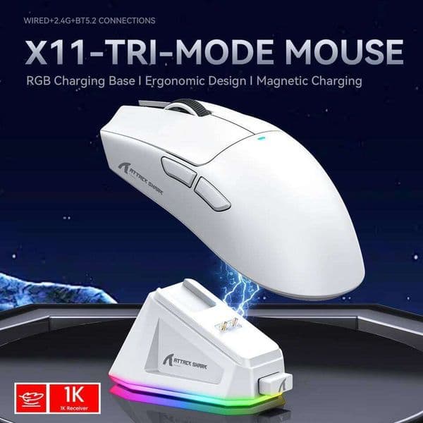 Attack Shark X11&R1 Wireless - Tri-Mode , PAW3311 Sensor,22K DPI, 400 IPS, RGB PC Gaming Mouse 26Y0519