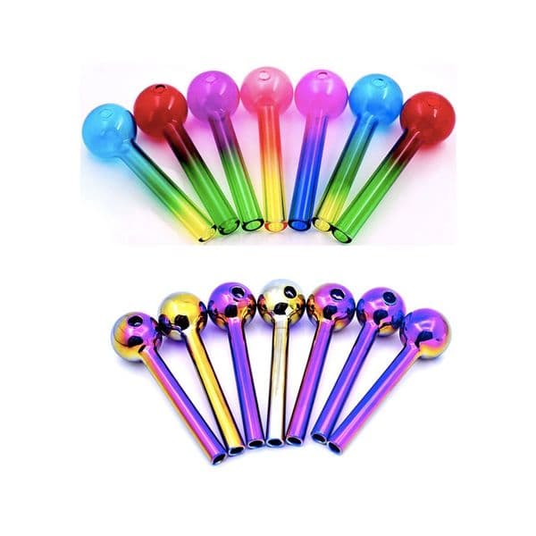 Colorful Rainbow Glass Oil Burner Pipe Mini Spoon Hand Tube 10cm Lenght Ball Dia 30mm Colored Transparent Accessories For smoking