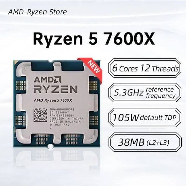 New Amd Ryzen R5 7600X 47Ghz 6-Core 12-Thread Cpu Processor L332M Am5