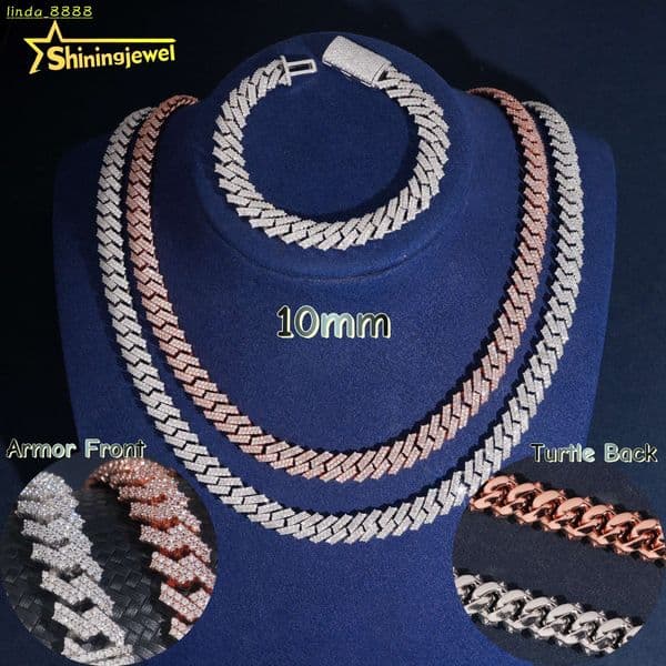 New Type Cuban Link Chain 10mm Moissanite Cuban Bracelet Necklace Custom Hip Hop Diamond Cuban Links