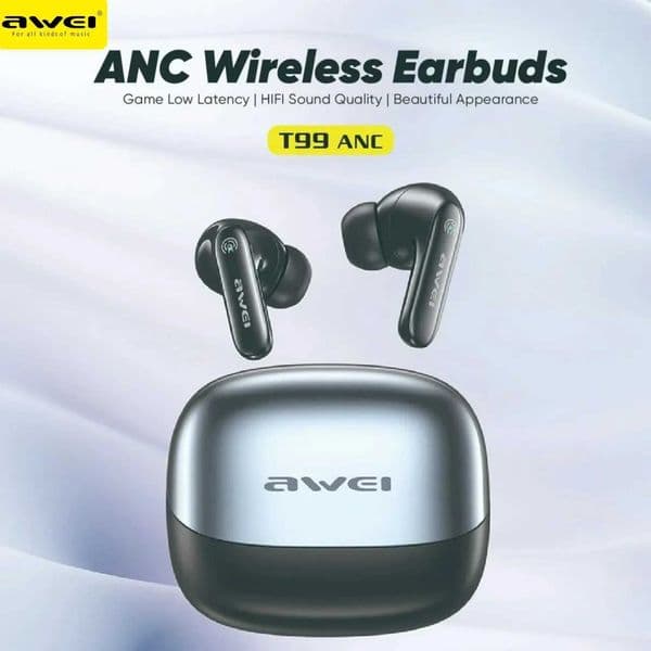 Awei -35dB ANC Wirelesss Earbuds T99 TWS Bluetooth 53 Headphone 45mAh 7H In-ear Earphones for Gaming Call Music Sports IPX6 New Z260519