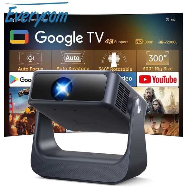 Everycom D2 Android 12 ATV Google TV Projector Closed Optical Engine Home Theater Smart LED Beamer with 360 Rotatable Base T260520