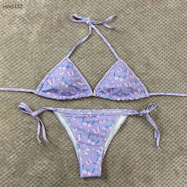 Luxury Soft Touch Bikini Ruffle Trim Women Summer Beach Holiday Wear Letter Print Sexy Bikini Two-Piece Swimsuit Bathing Blue Butterfly Swimsuit