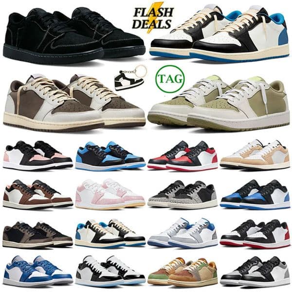 Designer shoes 1s Low OG Black Phantom Triple White University Blue UNC Bred Toe Light Smoky Grey Mens Womens trainers Outdoor Sports sneakers Eur 36-47