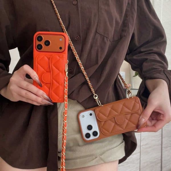 Luxury Crossbody Long Strap Card Holder Wallet Soft Lambskin Leather Case Cover For IPhone 17 16E 16 15 14 13 Pro Max PlusZHR260520