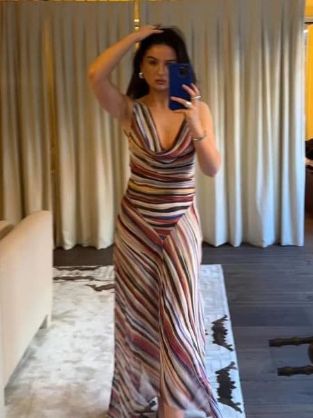 Women Sleeveless Stripe Maxi Dress Cowl Neck Multicolor Ruched Bodycon High Slit Chiffon Vestido Sexy Evening Party Summer Gown 260515