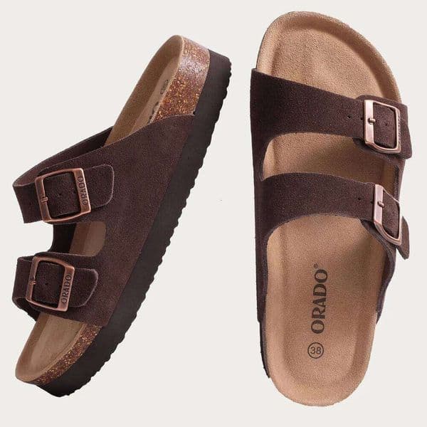 Shevalues New Fashion Women Classic Cork Suede Footbed Slippers Female Summer Beach Sandals With Adjustable Buckle W260520