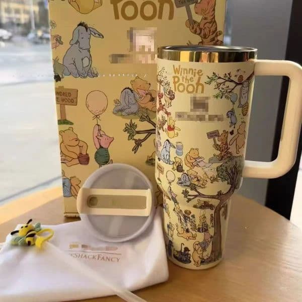 40oz Insulated Tumbler with Handle and Straw - Stainless Steel Cartoon Bear Car Cup with Bee Topper & Gift Box - Vacuum Travel Mug Double Wall Water Bottle 2026 latest model