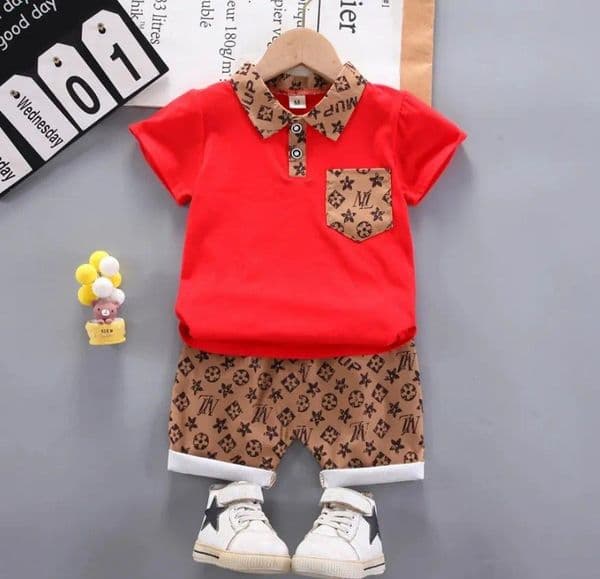 Summer Kids Clothing Sets New Designer Kids Outfits Baby Boys Clothes Set Printed Turn-down Collar T-Shirts Tops+ Shorts 2PCS/Suit Infant Designer Clothes Sets 263686